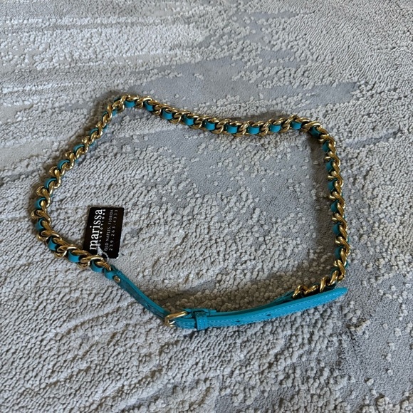 Miu Miu Gold Chain Braided Belt in teal Patent leather 
Small new